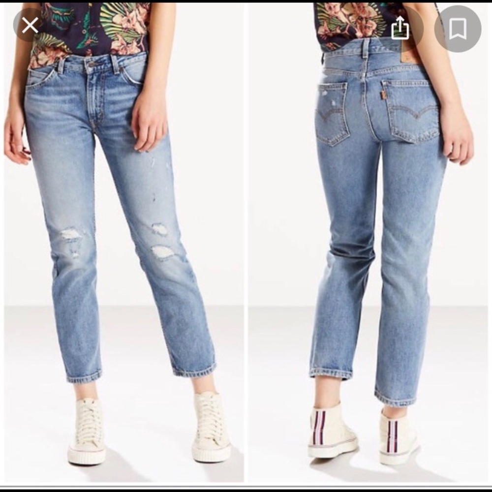 Levi 505c cropped style orange tab jeans